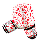 Red And White Nurse Pattern Print Boxing Gloves