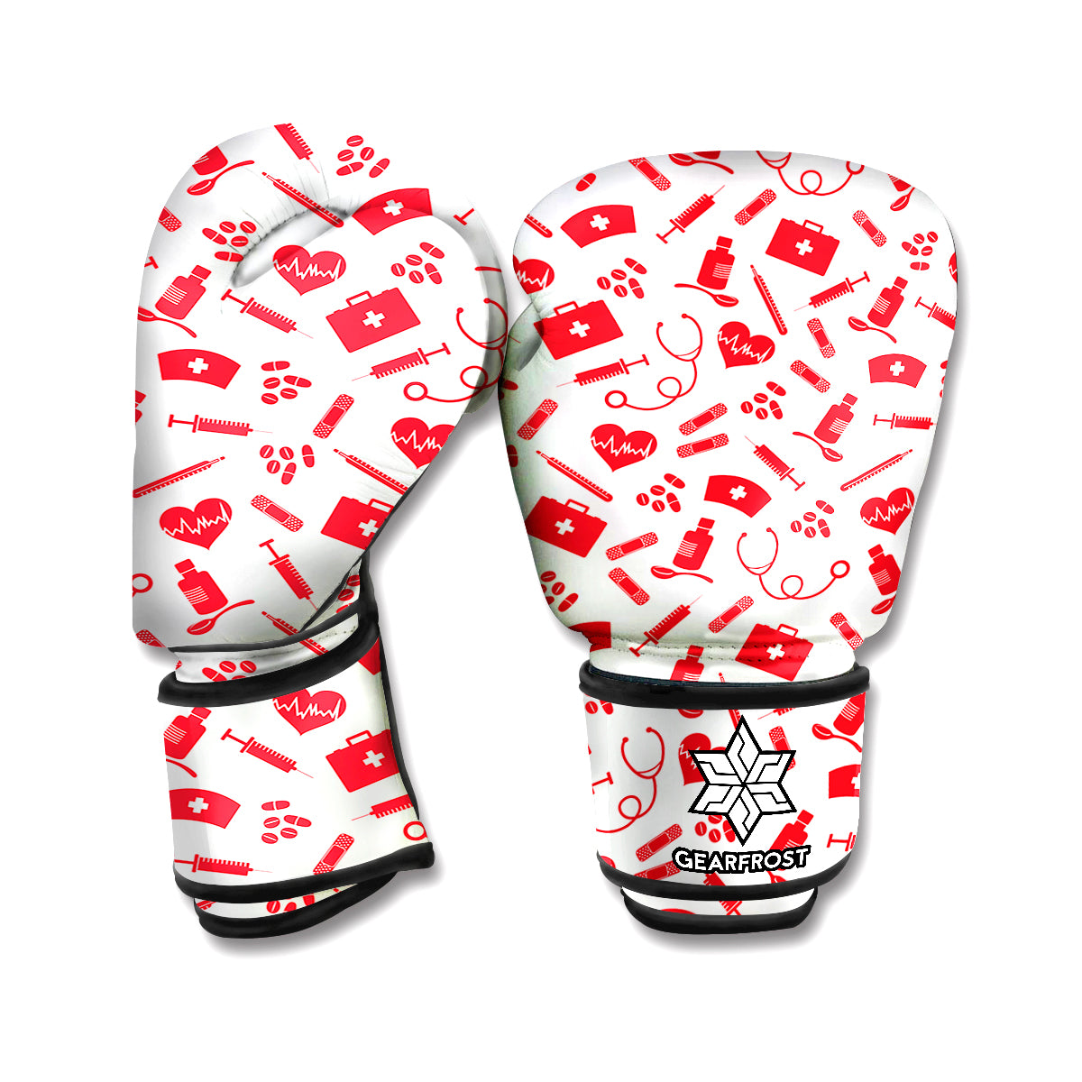 Red And White Nurse Pattern Print Boxing Gloves