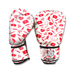 Red And White Nurse Pattern Print Boxing Gloves