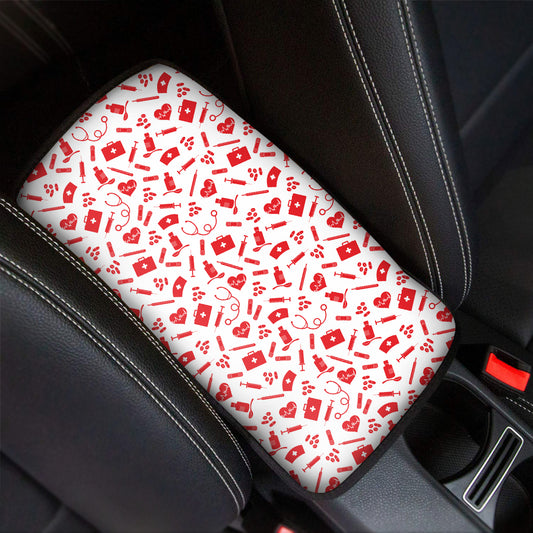 Red And White Nurse Pattern Print Car Center Console Cover