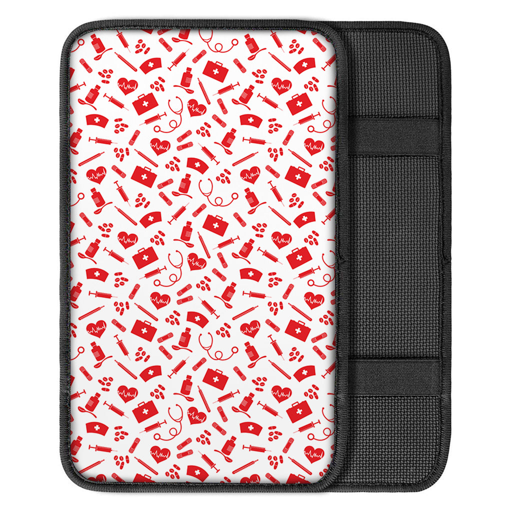 Red And White Nurse Pattern Print Car Center Console Cover