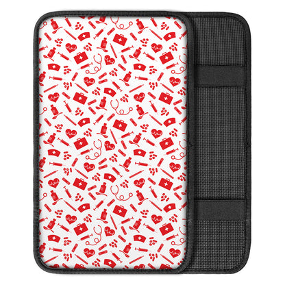 Red And White Nurse Pattern Print Car Center Console Cover