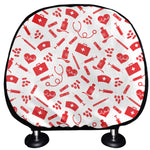 Red And White Nurse Pattern Print Car Headrest Covers