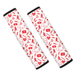 Red And White Nurse Pattern Print Car Seat Belt Covers