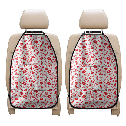 Red And White Nurse Pattern Print Car Seat Organizers