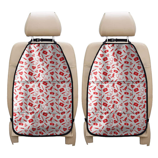 Red And White Nurse Pattern Print Car Seat Organizers