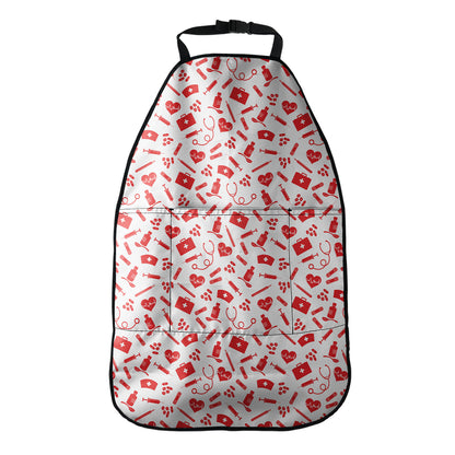 Red And White Nurse Pattern Print Car Seat Organizers