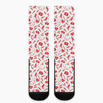 Red And White Nurse Pattern Print Crew Socks