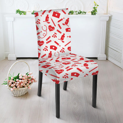 Red And White Nurse Pattern Print Dining Chair Slipcover