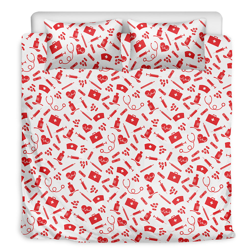 Red And White Nurse Pattern Print Duvet Cover Bedding Set