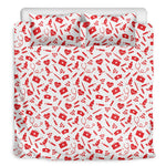 Red And White Nurse Pattern Print Duvet Cover Bedding Set