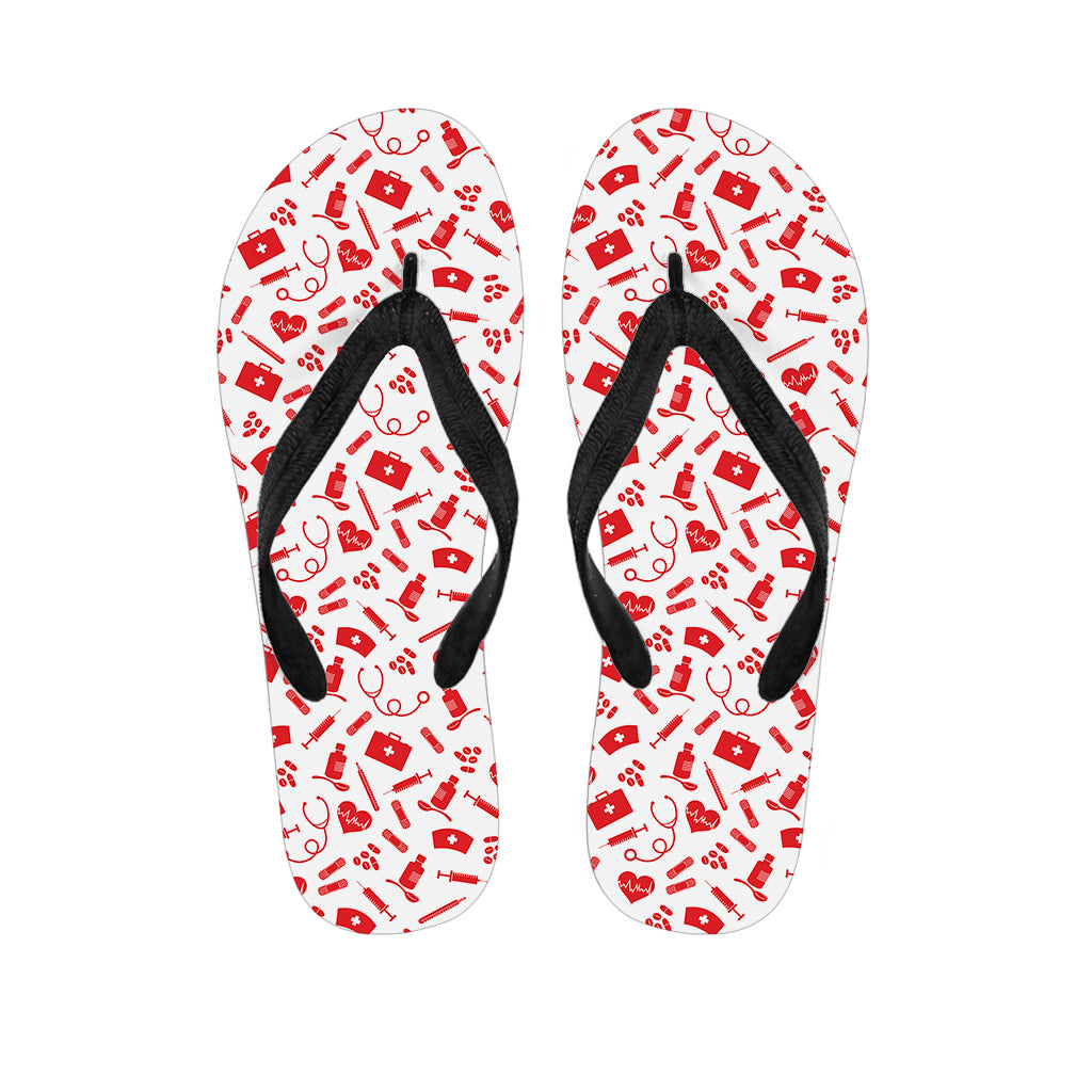 Red And White Nurse Pattern Print Flip Flops