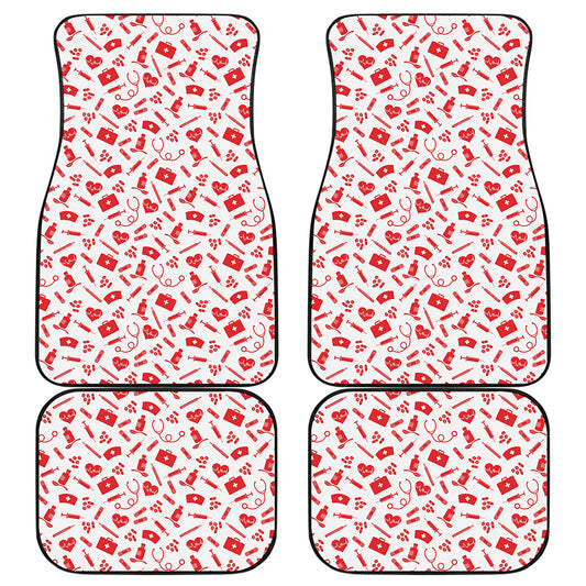 Red And White Nurse Pattern Print Front and Back Car Floor Mats