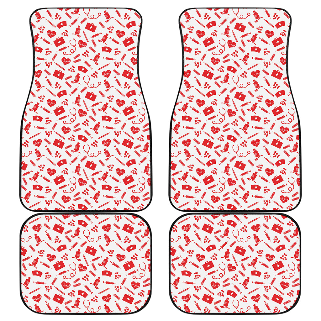 Red And White Nurse Pattern Print Front and Back Car Floor Mats