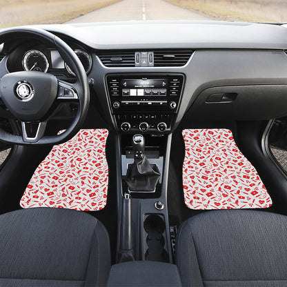 Red And White Nurse Pattern Print Front and Back Car Floor Mats