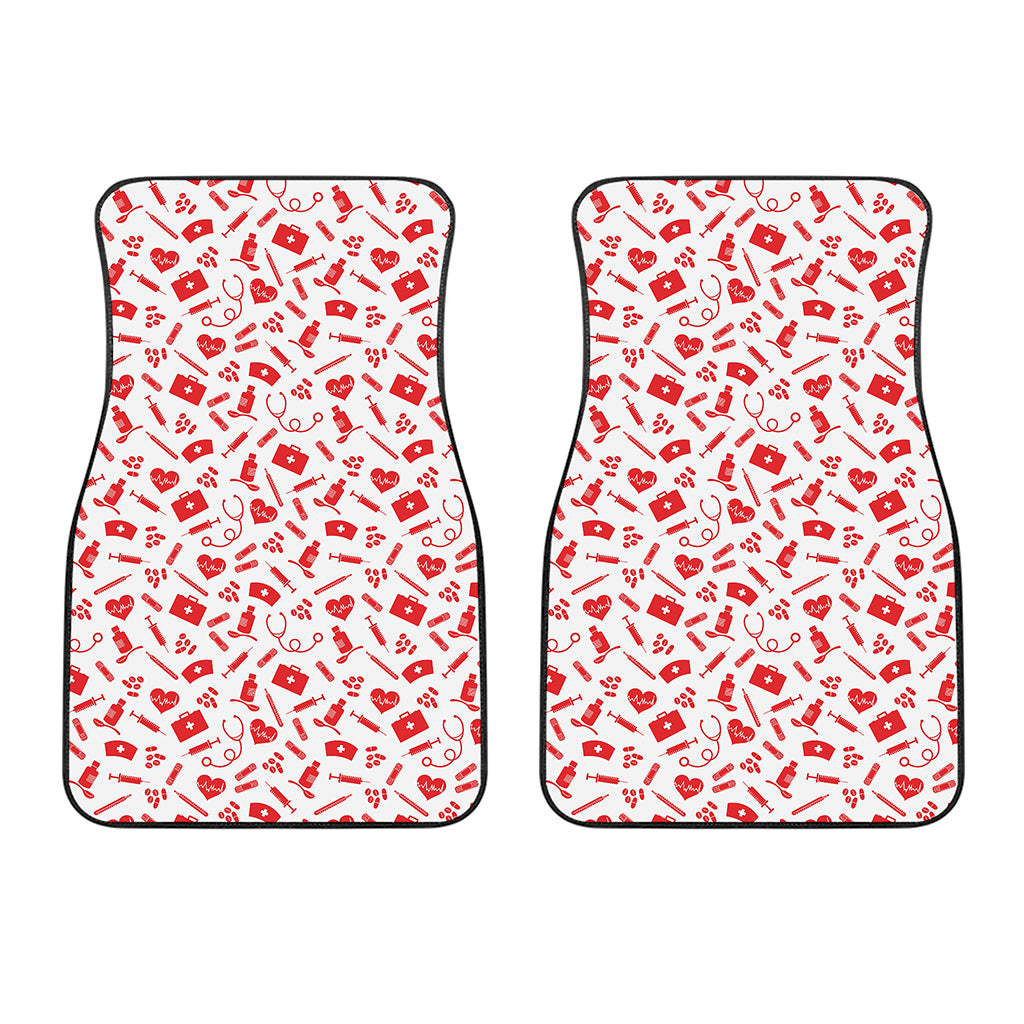 Red And White Nurse Pattern Print Front Car Floor Mats