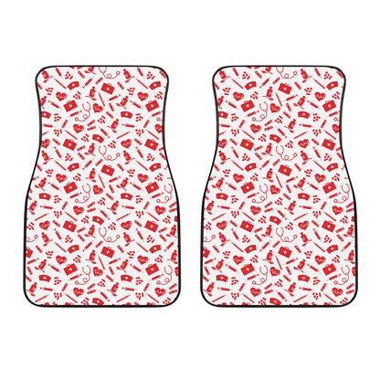 Red And White Nurse Pattern Print Front Car Floor Mats