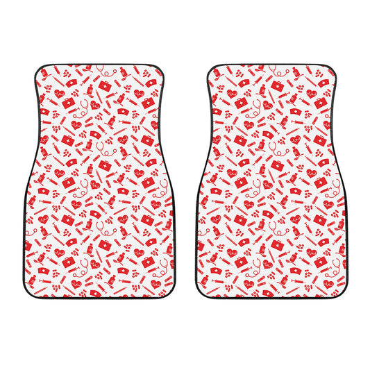 Red And White Nurse Pattern Print Front Car Floor Mats