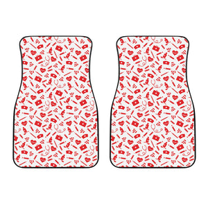 Red And White Nurse Pattern Print Front Car Floor Mats