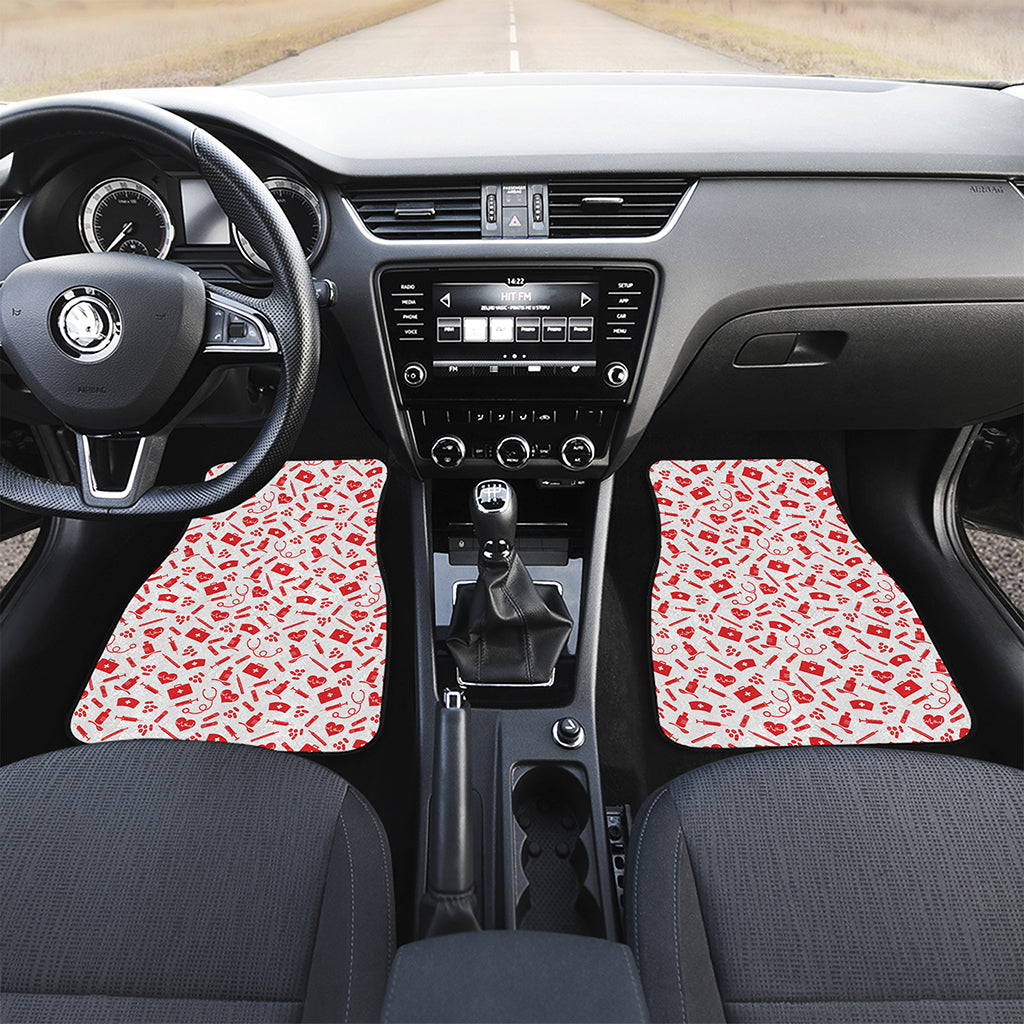 Red And White Nurse Pattern Print Front Car Floor Mats