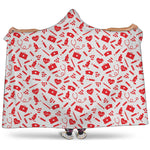Red And White Nurse Pattern Print Hooded Blanket