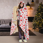 Red And White Nurse Pattern Print Hooded Blanket