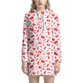 Red And White Nurse Pattern Print Pullover Hoodie Dress