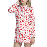 Red And White Nurse Pattern Print Hoodie Dress