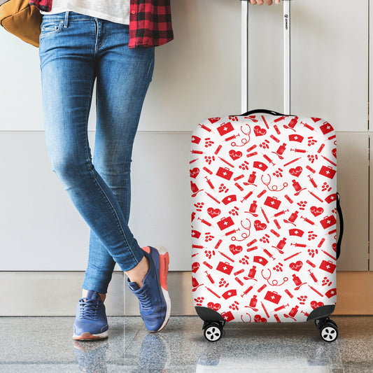 Red And White Nurse Pattern Print Luggage Cover