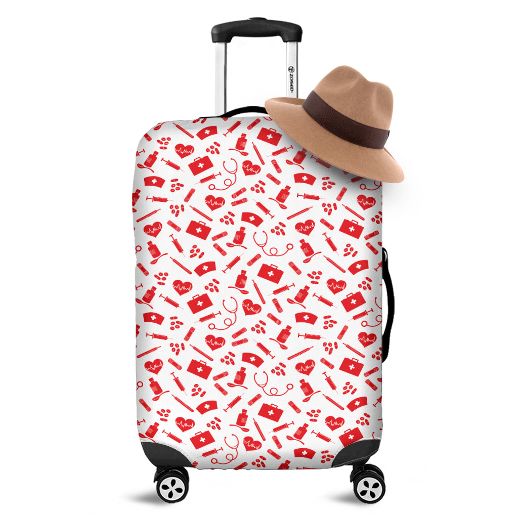 Red And White Nurse Pattern Print Luggage Cover