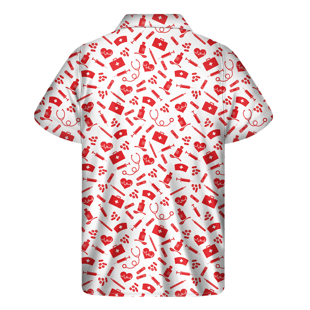 Red And White Nurse Pattern Print Men's Short Sleeve Shirt