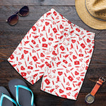 Red And White Nurse Pattern Print Men's Shorts