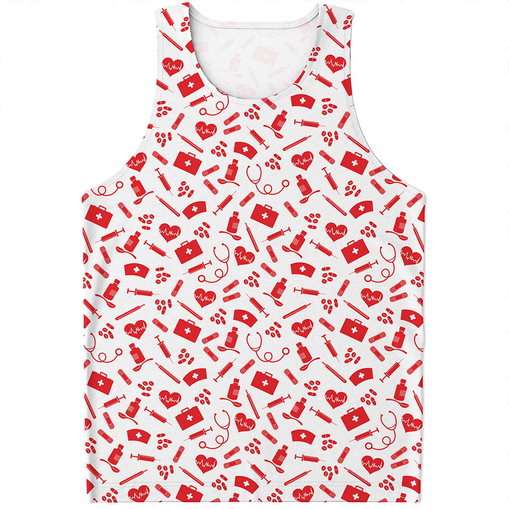 Red And White Nurse Pattern Print Men's Tank Top