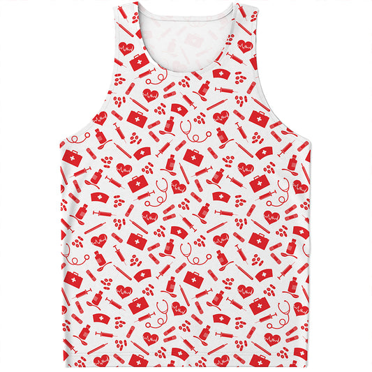 Red And White Nurse Pattern Print Men's Tank Top