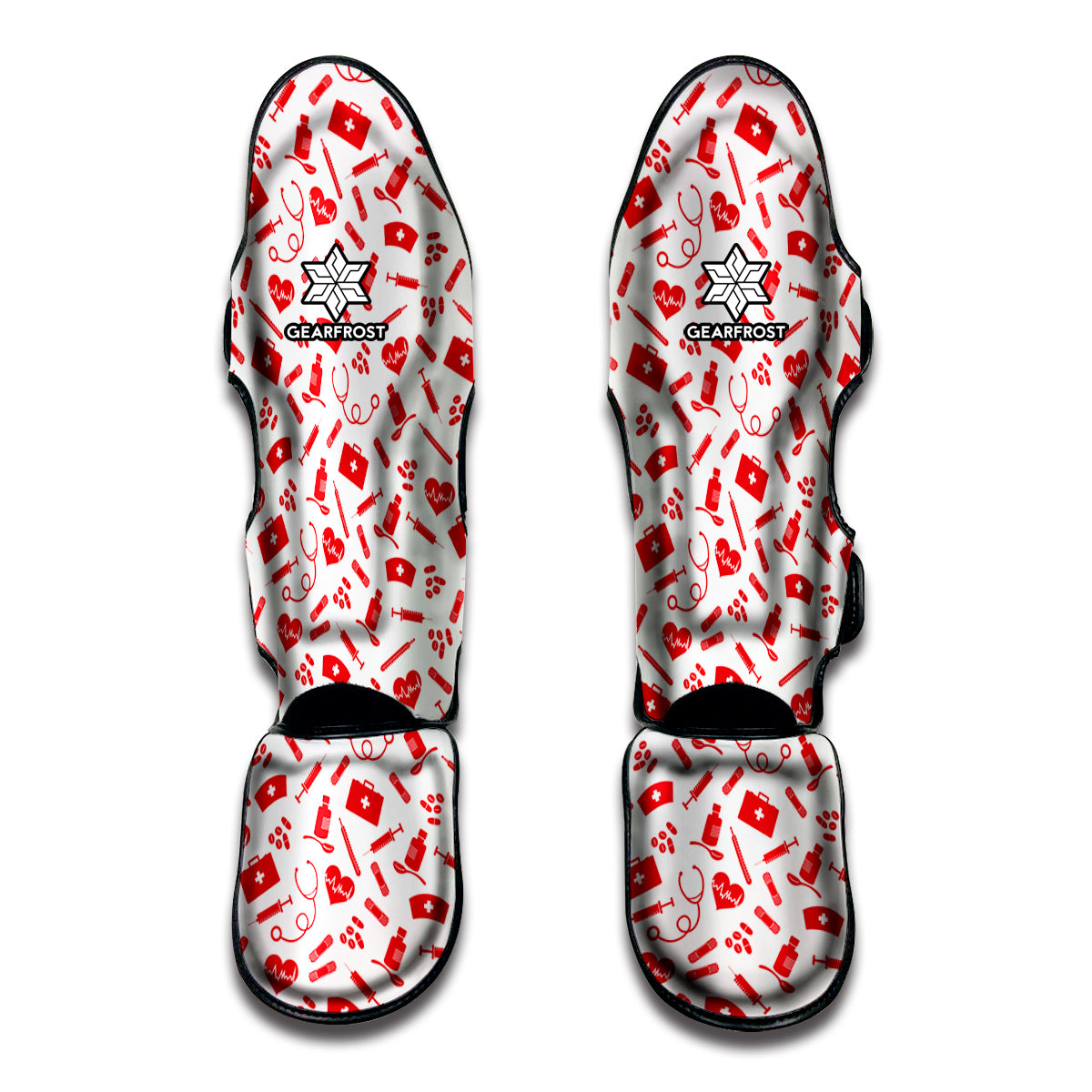 Red And White Nurse Pattern Print Muay Thai Shin Guard