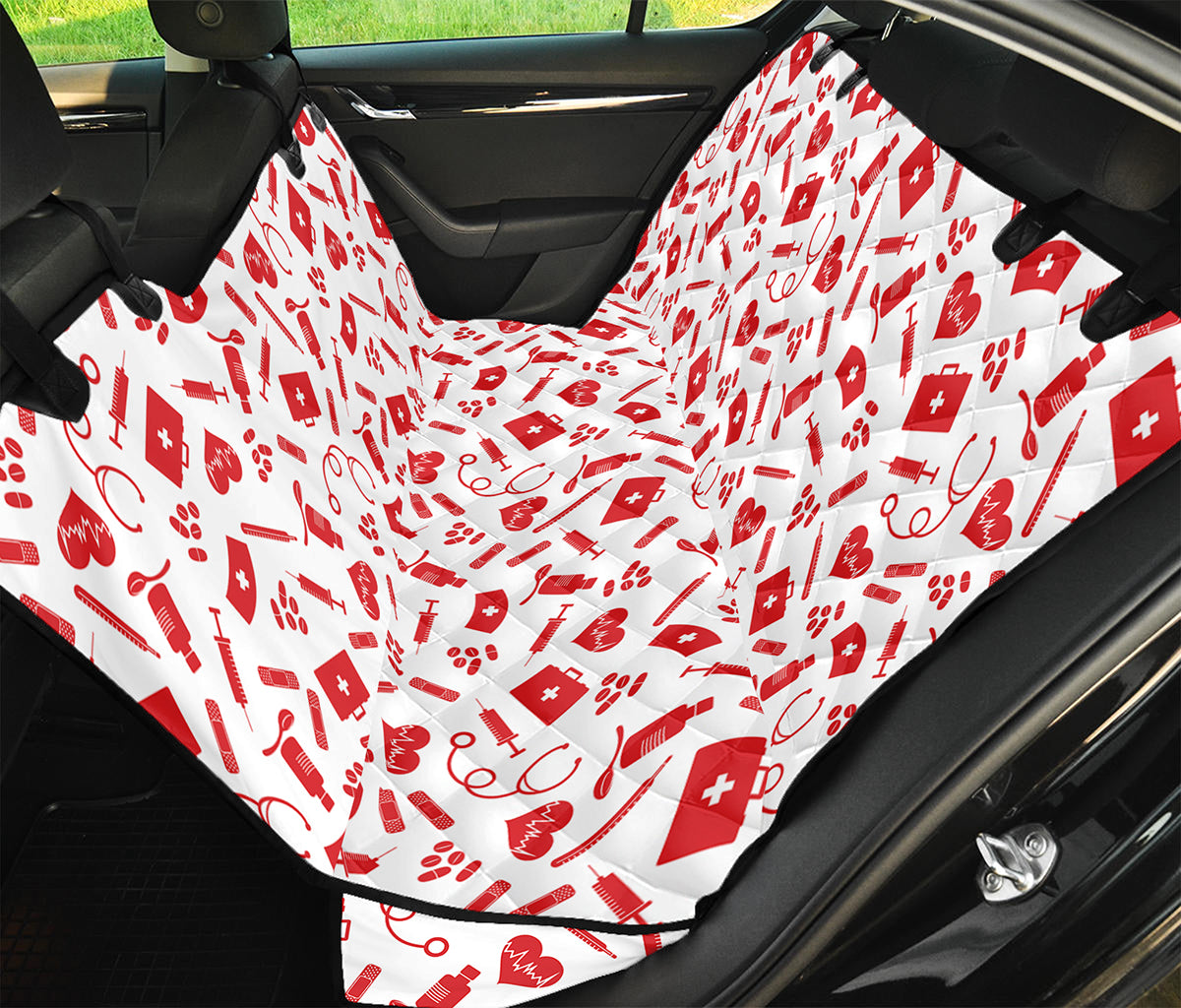 Red And White Nurse Pattern Print Pet Car Back Seat Cover