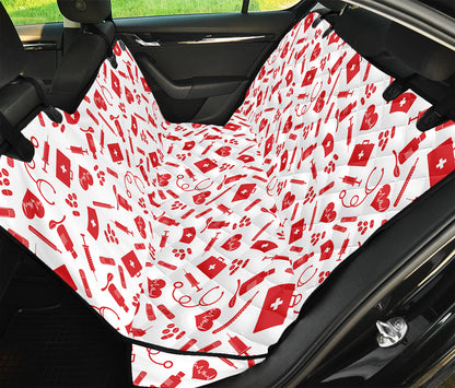 Red And White Nurse Pattern Print Pet Car Back Seat Cover