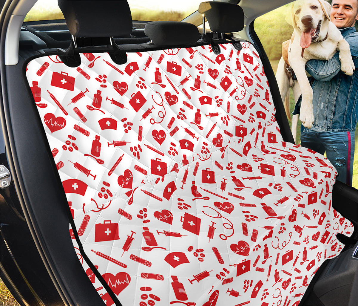 Red And White Nurse Pattern Print Pet Car Back Seat Cover