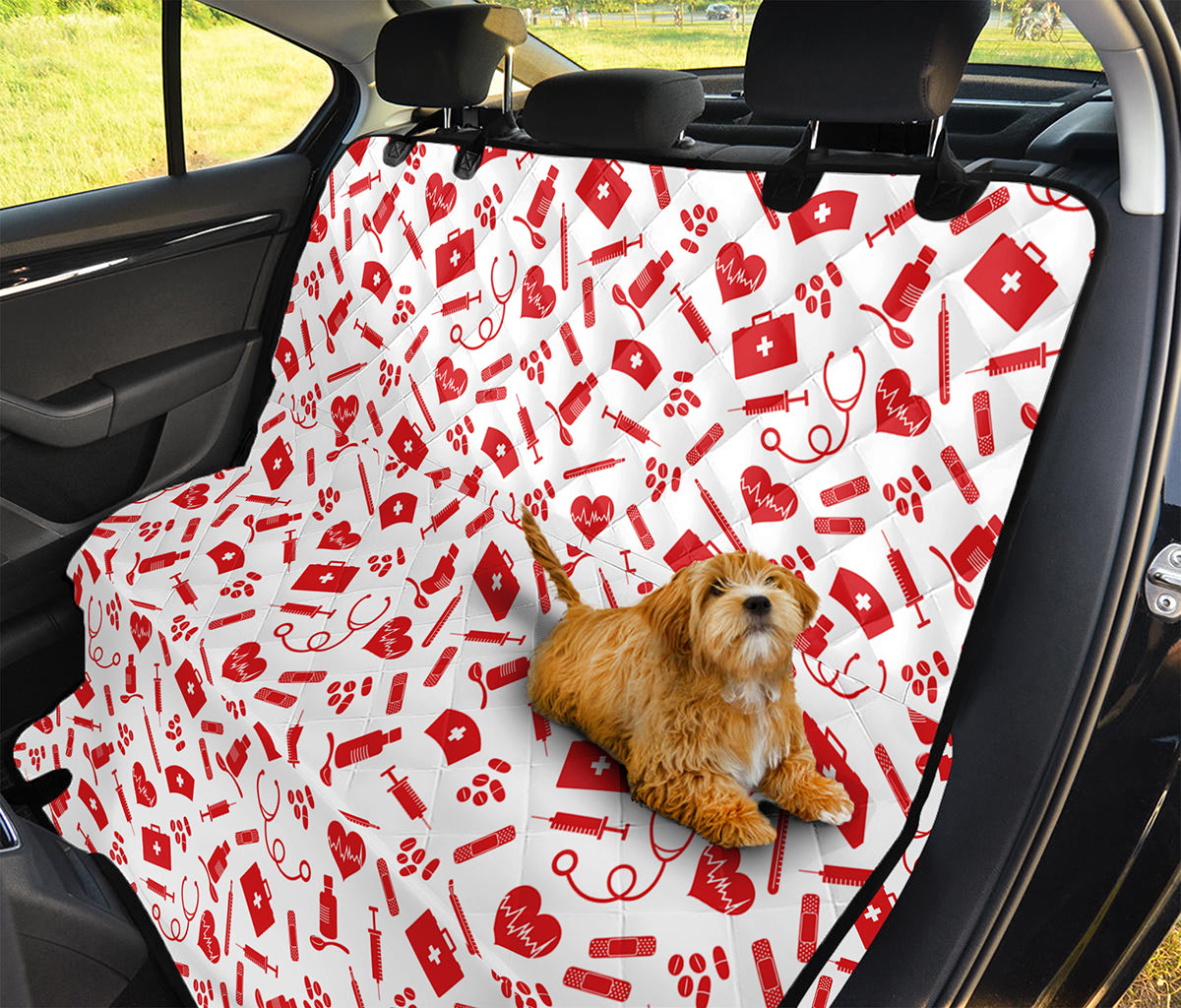 Red And White Nurse Pattern Print Pet Car Back Seat Cover