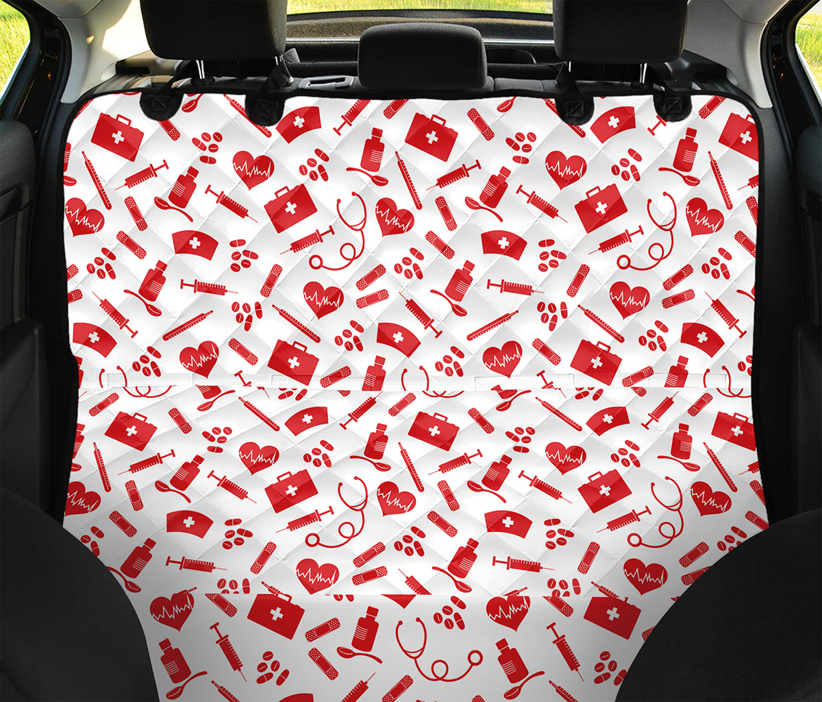 Red And White Nurse Pattern Print Pet Car Back Seat Cover