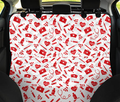 Red And White Nurse Pattern Print Pet Car Back Seat Cover