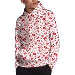 Red And White Nurse Pattern Print Pullover Hoodie