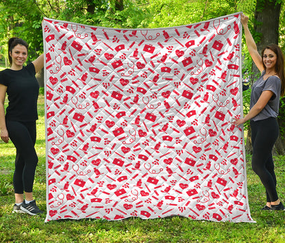 Red And White Nurse Pattern Print Quilt