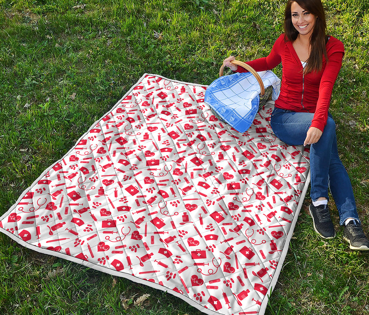 Red And White Nurse Pattern Print Quilt