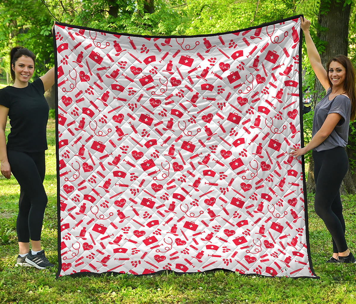 Red And White Nurse Pattern Print Quilt