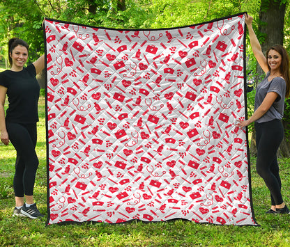 Red And White Nurse Pattern Print Quilt
