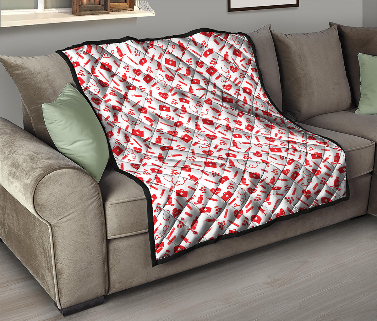 Red And White Nurse Pattern Print Quilt
