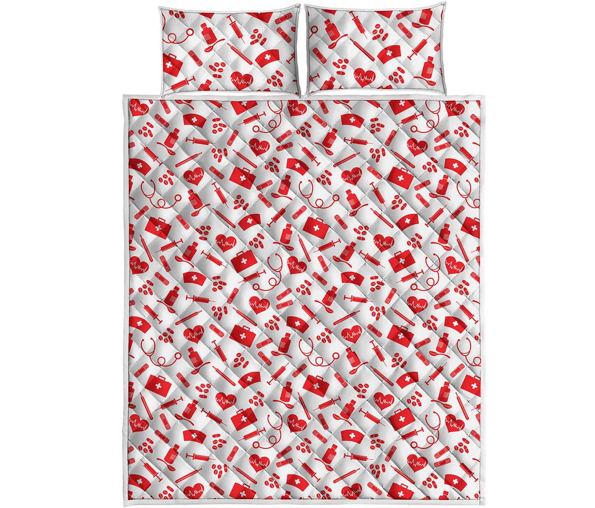 Red And White Nurse Pattern Print Quilt Bed Set