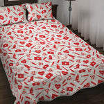 Red And White Nurse Pattern Print Quilt Bed Set