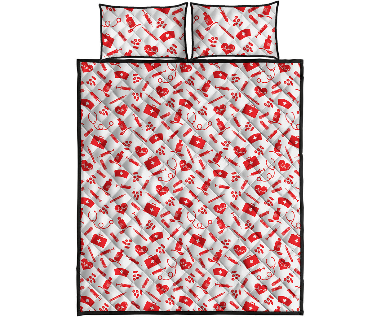 Red And White Nurse Pattern Print Quilt Bed Set